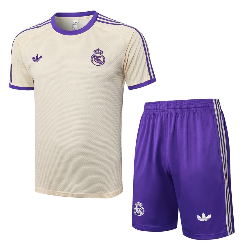 Ensemble Maillot Short Real Madrid 2025 2026 Beige Violet
