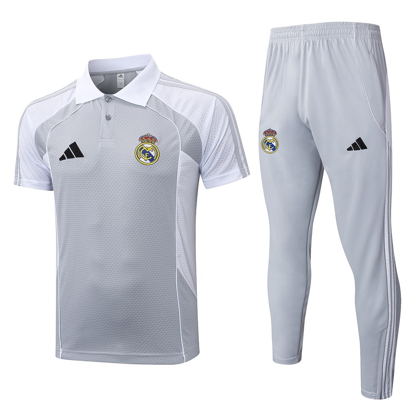 Survetement Real Madrid Polo 2025 2026 Gris Blanc